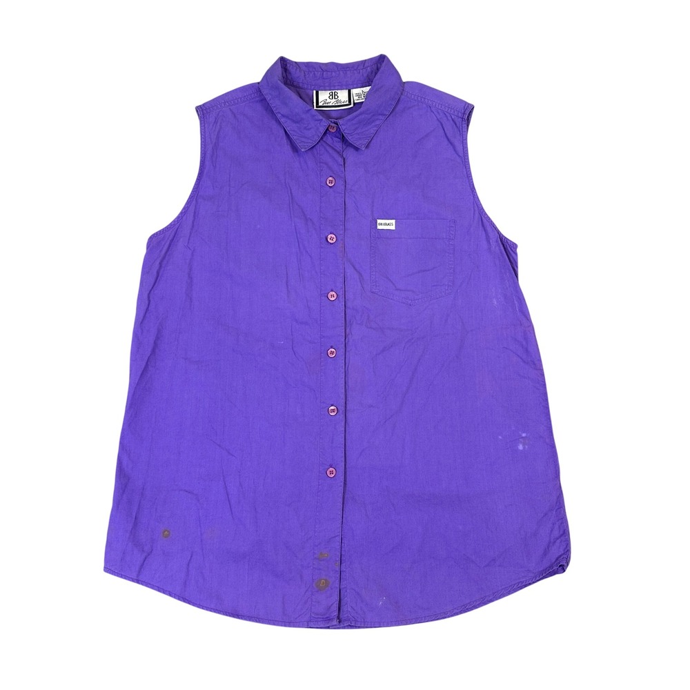 Bill Blass Women's Purple Sleeveless Button Down Cotton Shirt Large RN 85119